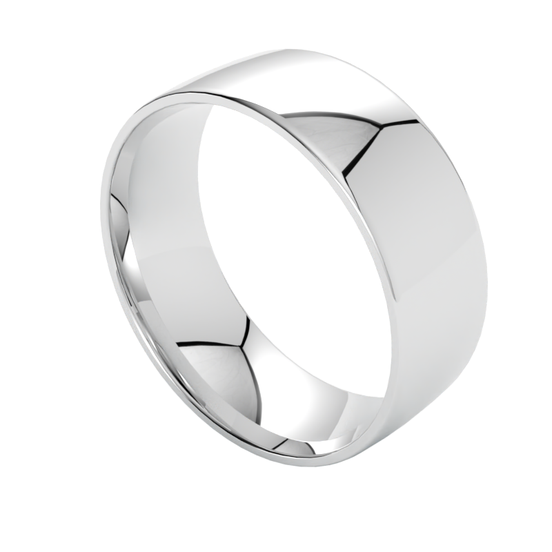 Półokrągła szeroka obrączka ślubna z białego złota